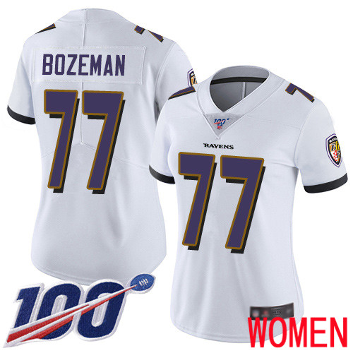 Baltimore Ravens Limited White Women Bradley Bozeman Road Jersey NFL Football #77 100th Season Vapor Untouchable->youth nfl jersey->Youth Jersey
